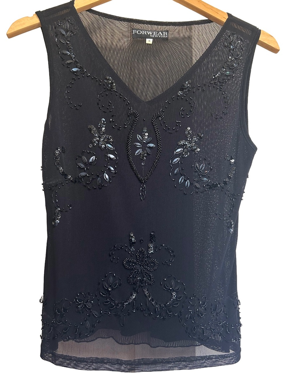 Vintage Forwear New York Beaded Mesh Top - Sheer Black